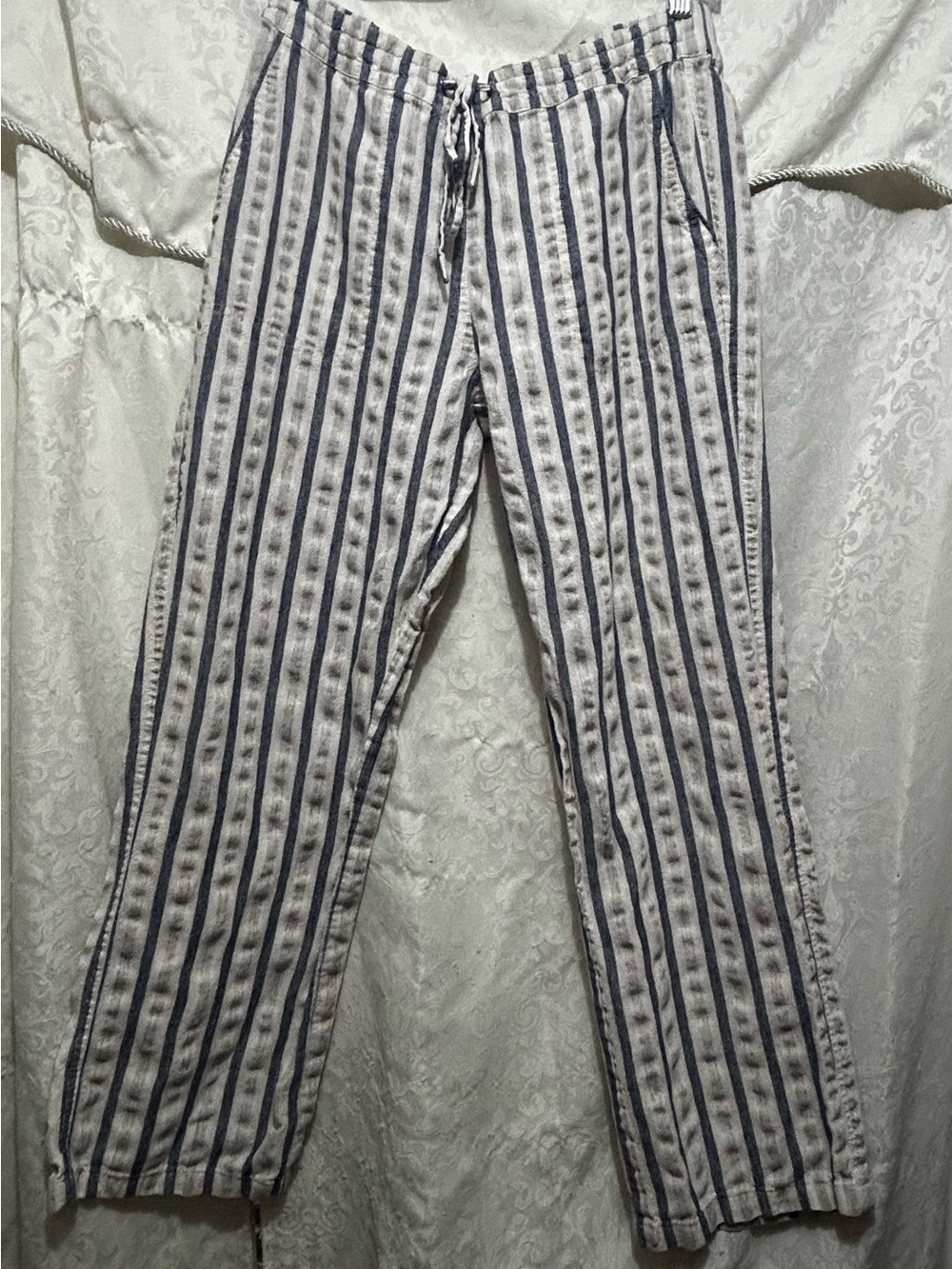 For Cynthia Women’s Vertical Stripe Wide Leg Pants - Blue & White